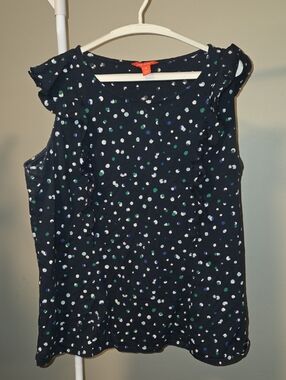 Women’s Navy Ruffle Cap-Sleeve Top with Polka Dot Print Size 1X